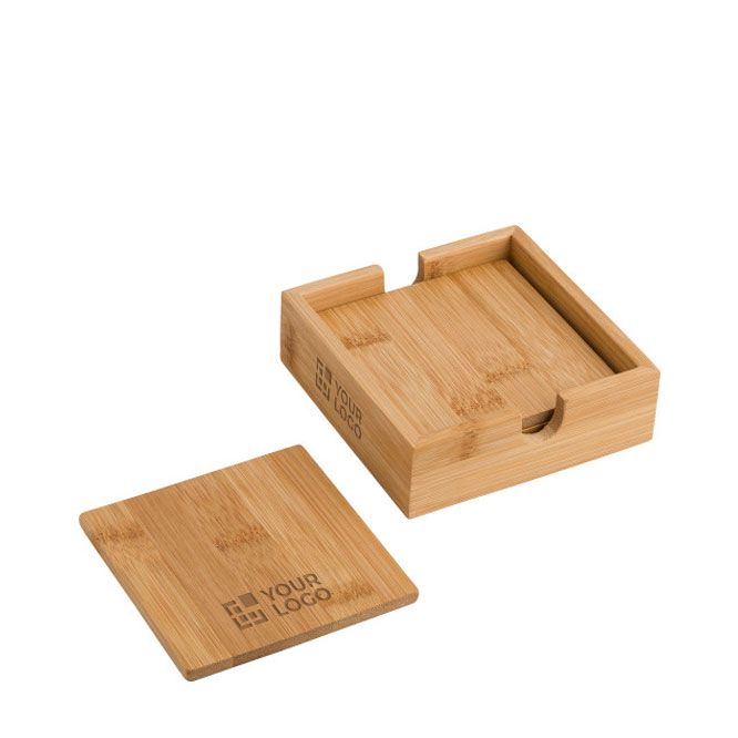Set mit 4 Untersetzern aus Bambus mit Aufbewahrungsbox