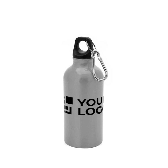 Kleine farbige Aluminiumflasche mit Karabiner, 400ml