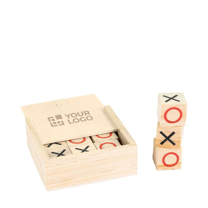Tic-Tac-Toe Spiel aus Holz in einer Box als Werbemittel für Familien