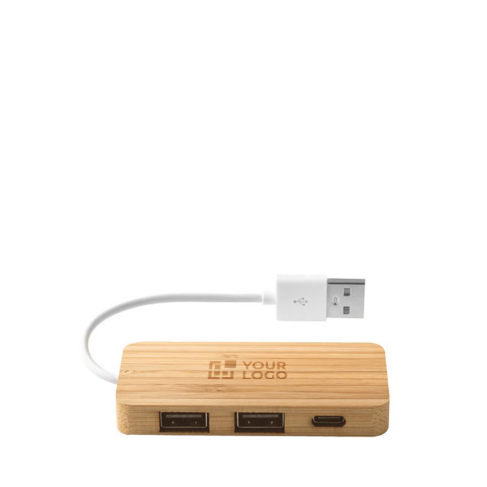 USB Hub aus Bambus mit 2 Typ A Ports und 1 Typ C Anschluss