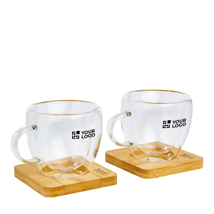 Set mit 2 Espressogläsern mit Bambusuntersetzern, 100ml