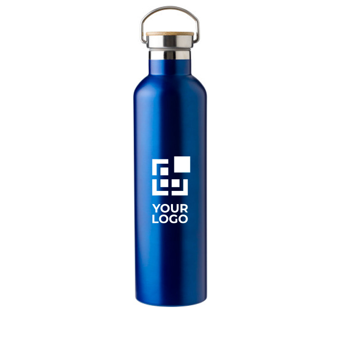 Doppelwandige Isolierflasche mit Bambusdeckel und Henkel, 1 L