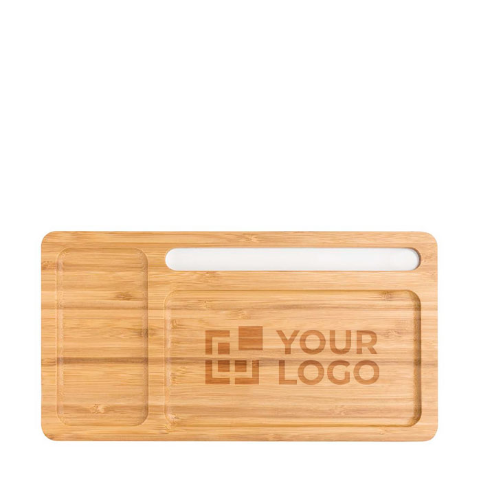 Schreibtisch-Organizer mit Handy-Aufladestation, Oberfläche aus Bambus