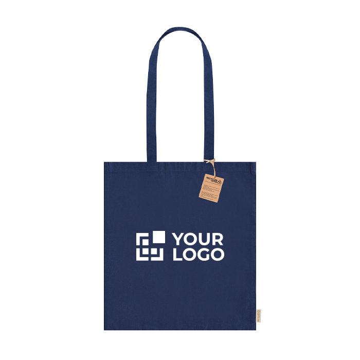 Recycelte Baumwolltasche mit langen Henkeln bedruckt, 140 g/m2