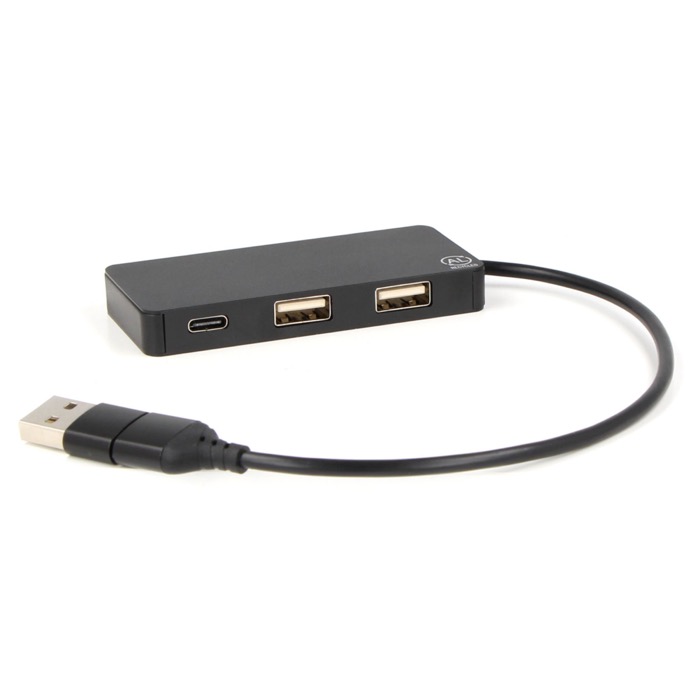 Bedruckbares 3-Port USB Hub aus Aluminium mit Kabel, 20 cm farbe schwarz