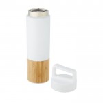 Thermosflasche mit Bambusdetail und Griff Farbe weiß zweite Ansicht