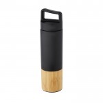 Thermosflasche mit Bambusdetail und Griff Farbe schwarz dritte Ansicht