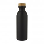 Stahlflasche mit Bambusdeckel Farbe schwarz zweite Vorderansicht