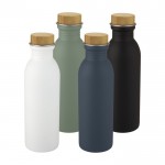 Stahlflasche mit Bambusdeckel Farbe schwarz zweite Ansicht in verschiedenen Farben