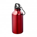Mattierte Recycling-Aluminiumflasche mit Karabiner, 400 ml farbe rot