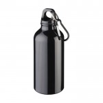 Mattierte Recycling-Aluminiumflasche mit Karabiner, 400 ml farbe schwarz