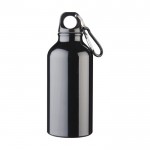 Mattierte Recycling-Aluminiumflasche mit Karabiner, 400 ml farbe schwarz zweite Vorderansicht