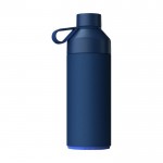Edelstahl-Thermoflasche aus recyceltem Plastik aus dem Ozean farbe marineblau zweite Rückansicht