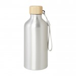 Flasche aus recyceltem Aluminium mit Bambusdeckel, 500 ml farbe silber zweite Vorderansicht