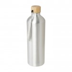 Große Flasche aus recyceltem Aluminium mit Bambusdeckel, 1 L farbe silber