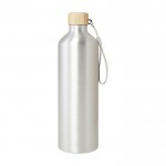 Große Flasche aus recyceltem Aluminium mit Bambusdeckel, 1 L farbe silber zweite Vorderansicht
