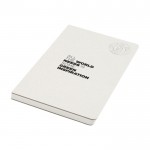 Recyceltes Notizbuch ohne Rücken Farbe gebrochen weiß Ansicht mit Tampondruck