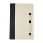 Notizbuch A5 mit Stift aus recyceltem Karton, liniert farbe schwarz zweite Vorderansicht