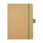 A5-Notizbuch aus recyceltem Papier mit Stifthalter, liniert farbe grün zweite Vorderansicht