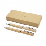 Kugelschreiber- und Tintenroller-Set aus Bambus farbe natürliche farbe