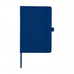 A5-Notizbuch aus recyceltem Ozean-Plastik, linierte Blätter farbe marineblau zweite Vorderansicht
