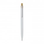 Kugelschreiber aus Aluminium und Bambus mit blauer Tinte farbe weiß