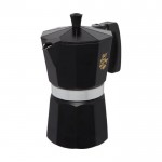 Italienischer Kaffeekocher im klassischen Design Farbe Schwarz Ansicht mit Tampondruck