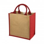 Einkaufstasche aus Jute mit aufgedrucktem Logo Farbe rot