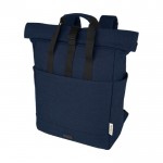Rolltop Laptop-Rucksack 15 Zoll aus recycelter Baumwolle farbe marineblau