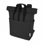 Rolltop Laptop-Rucksack 15 Zoll aus recycelter Baumwolle farbe schwarz