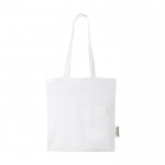 Tasche aus recycelter GRS-Baumwolle mit langen Henkeln farbe weiß zweite Vorderansicht