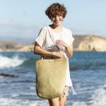Bedruckte ästhetische Strandtasche aus Stroh Farbe natürliche farbe siebte Detailbild