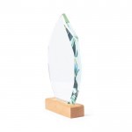 Geometrisch geformte Glasplatte mit Sockel aus Naturholz farbe transparent zweite Ansicht