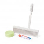Zahnbürste, Zahnpasta, Seife und Kamm mit Logo Farbe Natur zweite Ansicht