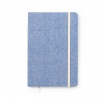 Notizbuch aus recycelter Baumwolle mit Gummiband Farbe Blau erste Ansicht