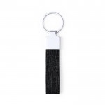 Schlüsselanhänger aus RPET-Polyester und verchromtes Zubehör Farbe Schwarz erste Ansicht