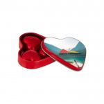 Herzförmige Dose mit 3 Pralinen und bedruckbarem Deckel farbe rot