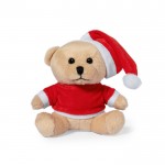 Teddybär mit Weihnachtsmütze und Hemd bedrucken farbe braun erste Ansicht