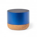 Lautsprecher aus recyceltem Aluminium mit Korksockel farbe blau erste Ansicht