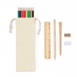 Baumwolltasche mit Schreibset, Farben und Notizbuch farbe beige neunte Ansicht