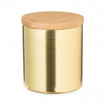Vanille-Duftkerze im Metallgefäß mit Bambusdeckel farbe gold erste Ansicht