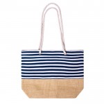 Gestreifte Strandtasche aus Baumwolle mit Jute, 450 g/m2 farbe marineblau erste Ansicht