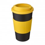 Kaffeebecher To Go aus Kunststoff mit Griff Farbe gelb