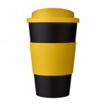 Kaffeebecher To Go aus Kunststoff mit Griff Farbe gelb zweite Vorderansicht