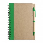 Notizbuch mit recyceltem Einband und Kugelschreiber Farbe Grün erste Ansicht