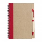 Notizbuch mit recyceltem Einband und Kugelschreiber Farbe Rot erste Ansicht