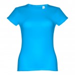 Damen-T-Shirts aus Baumwolle bedrucken Farbe cyan-blau