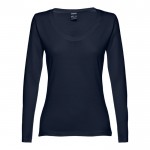 Damen-T-Shirts mit langen Ärmeln als Werbeartikel Farbe marineblau