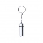 Schlüsselanhänger mit Pillendose aus Aluminium Farbe silber