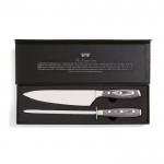 Deutsches Messer und Wetzstahl Farbe dunkelbraun Ansicht mit Box